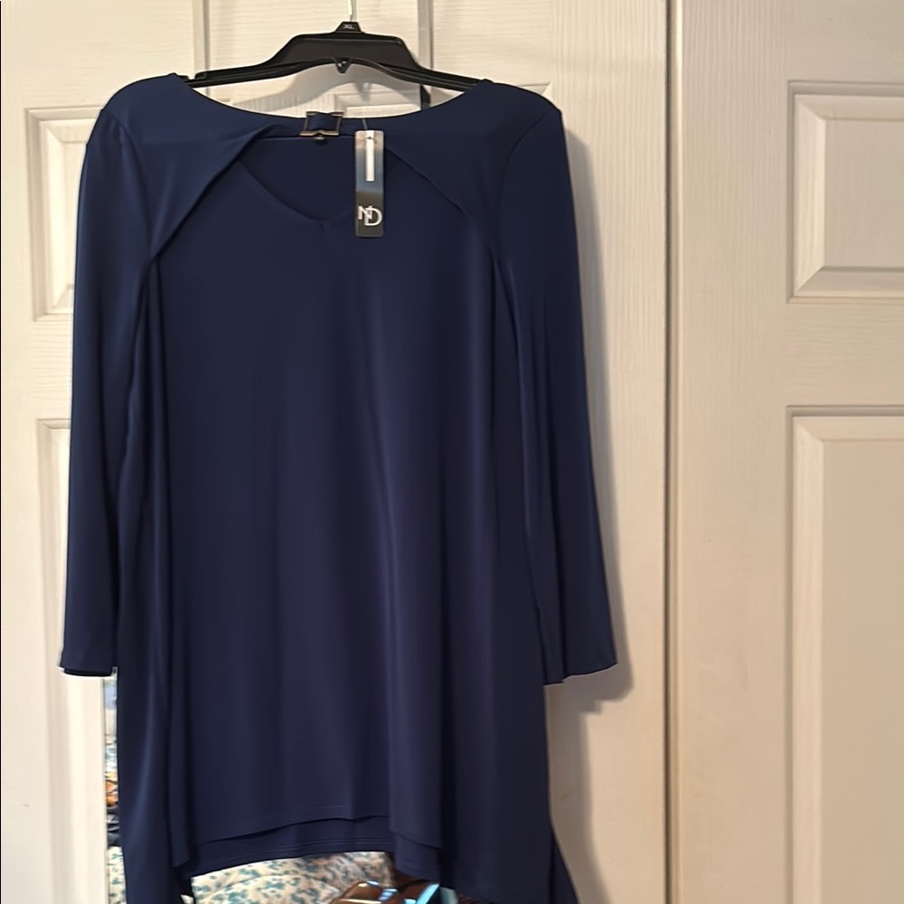 Navy Blue Asymmetrical Tunic with Long Sleeves